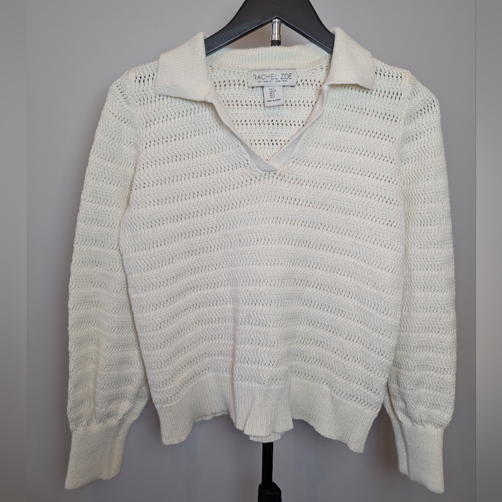 Rachel Zoe Women's Size S Collared Pointelle White Sweater
